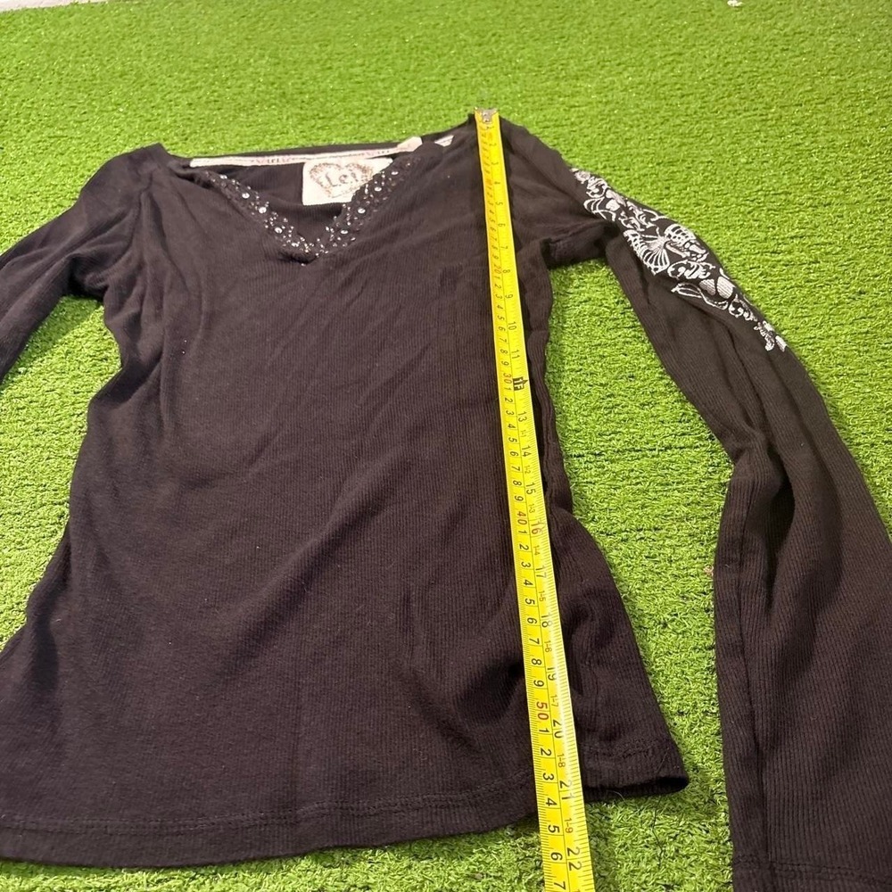 Vintage Y2K L.E.I. Sequin V Neck Long Sleeve Layering Butterfly Goth Grunge - Picture 4 of 7